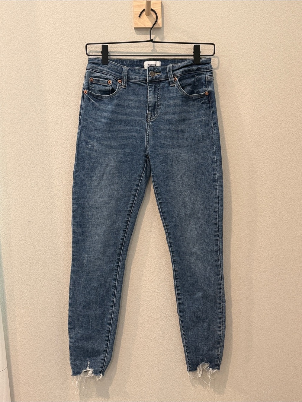 pistola Medium Blue High-Rise Slim Jeans‎ with Frayed Hem